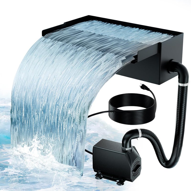 Biling 12.2" Pond Waterfall for Outdoor Ponds, Waterfall Spillway Pond Kit with 40W 660GPH Pump, Stainless Steel Waterfall Box and 9.8FT Corrugated Tubing for Water Garden, Ponds and Water Features - Image 1